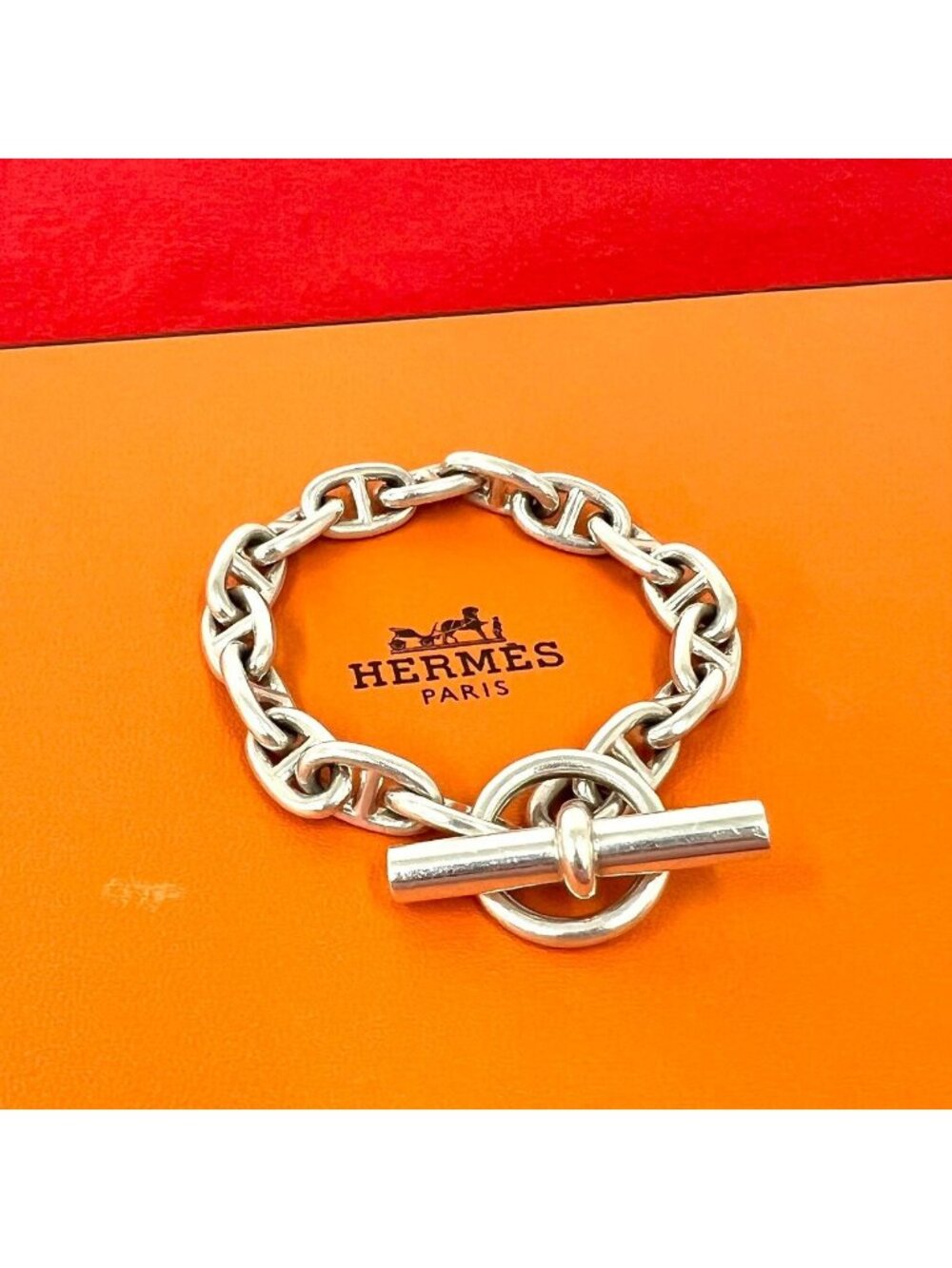 Hermes Cursive Logo Vintage Chaine D'ancre MM 16 Links Bracelet 925 Sterling